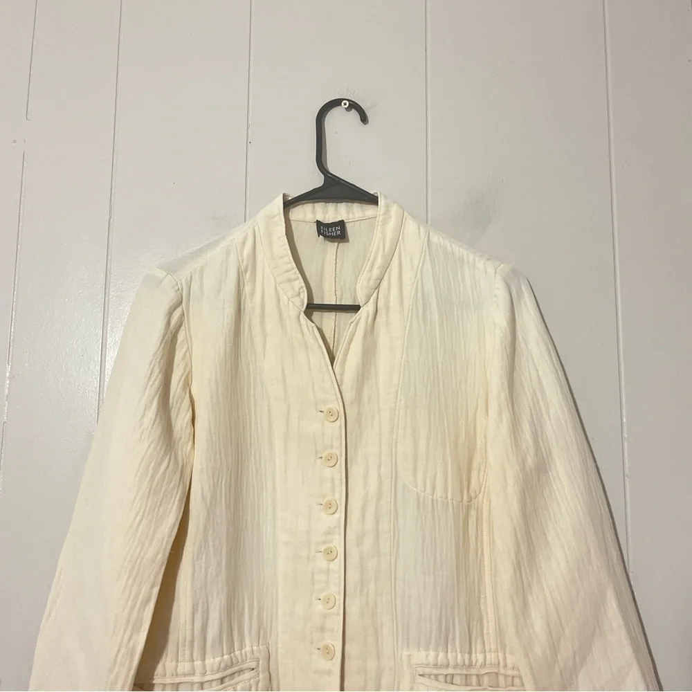 Eileen Fisher Beige Ramie Button Down Long Sleeve Blazer Size S